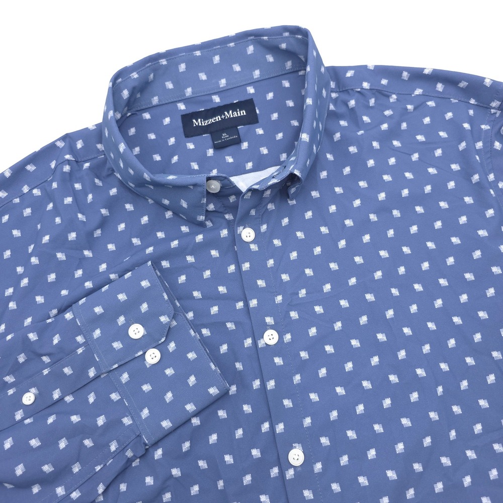 Mizzen+Main Mens XL Trim Fit Blue Geometric Performance Lightweight Long Sleeve